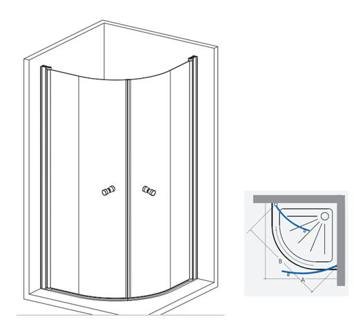 Cabina de ducha de cuadrante con puertas batientes dobles
