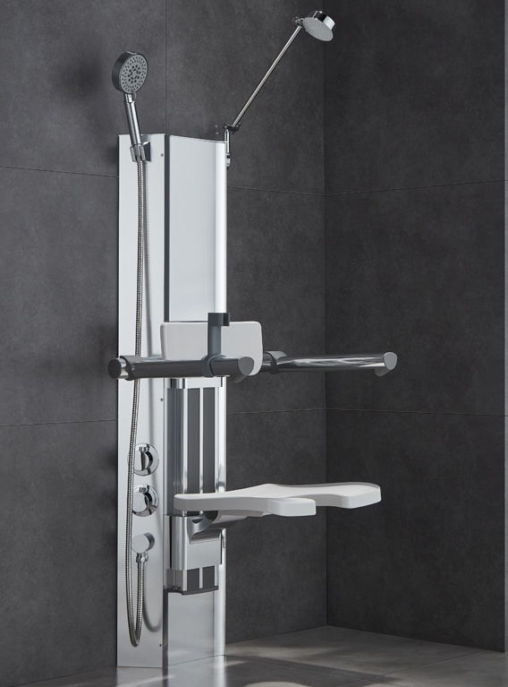 panel de ducha con asiento de ducha instalado